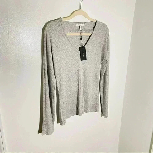 NWT Rag & Bone The Bias Rib Knit Long Sleeve V-neck Top In Light Grey - Picture 7 of 7